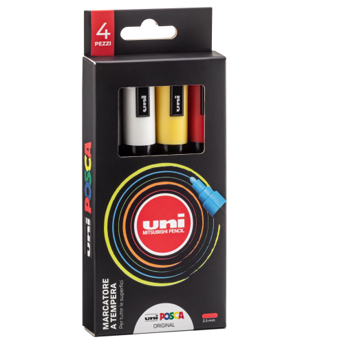 Astuccio 4 marcatore Uni Posca PC5M p.media 1,8-2,5mm col.ass. original UNI